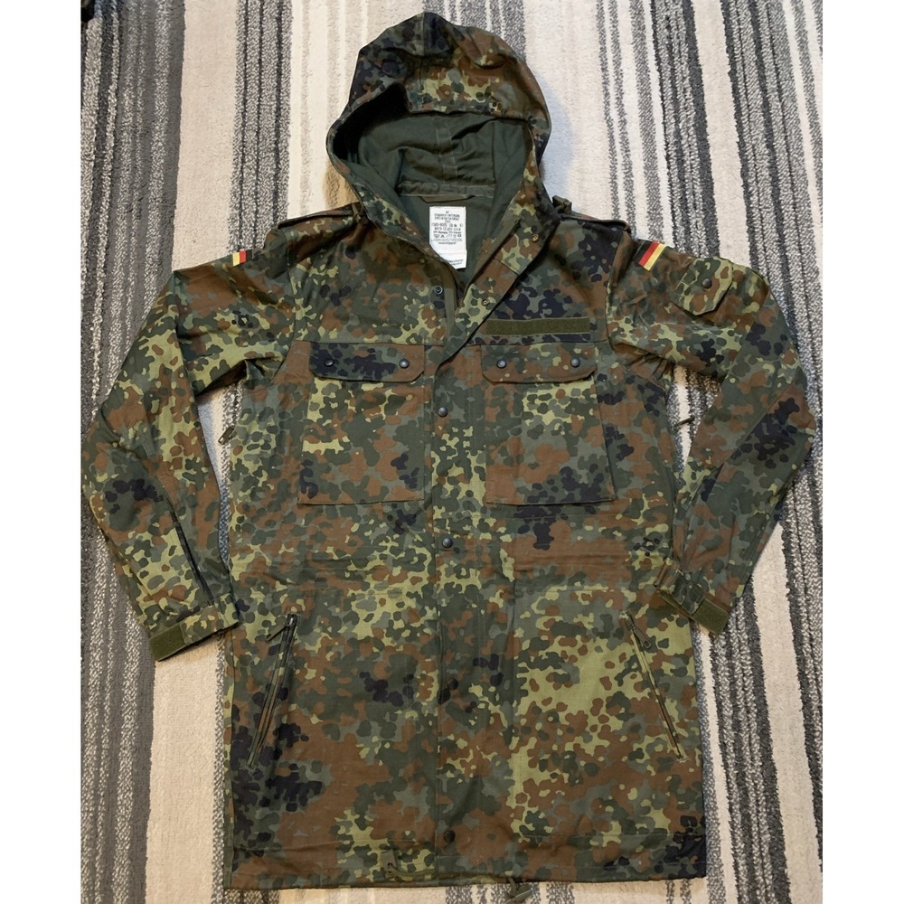 German Parka Original Army Military Hood Jacket Field Flecktarn‎ Camo  Gr.Nr 6 S